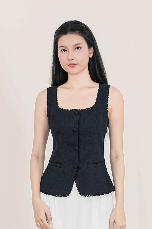 Blaire Padded Button Vest Top (Midnight)