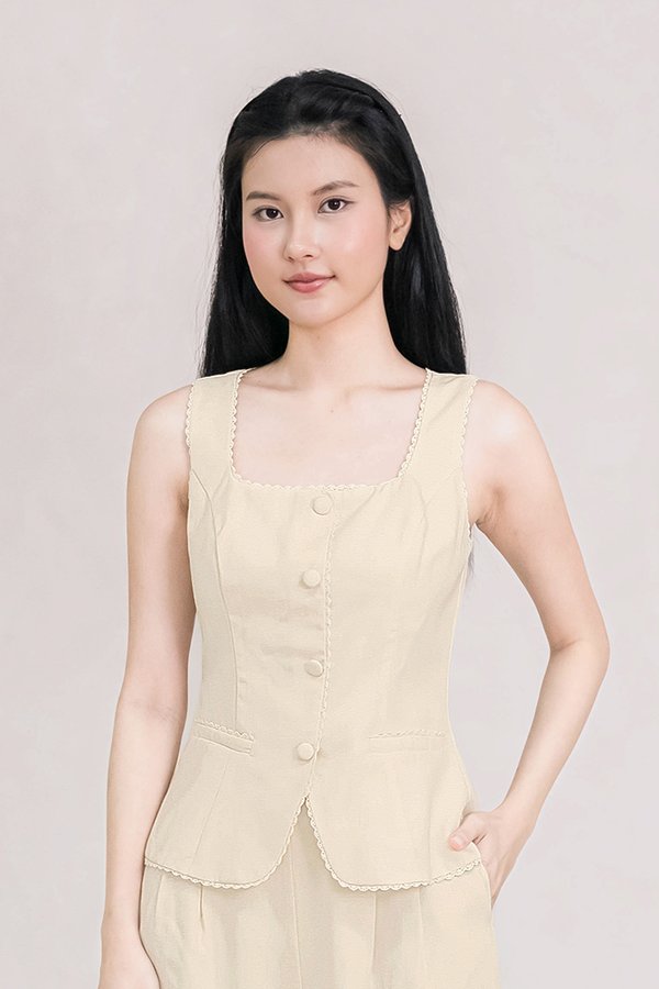 Blaire Padded Button Vest Top (Oat)