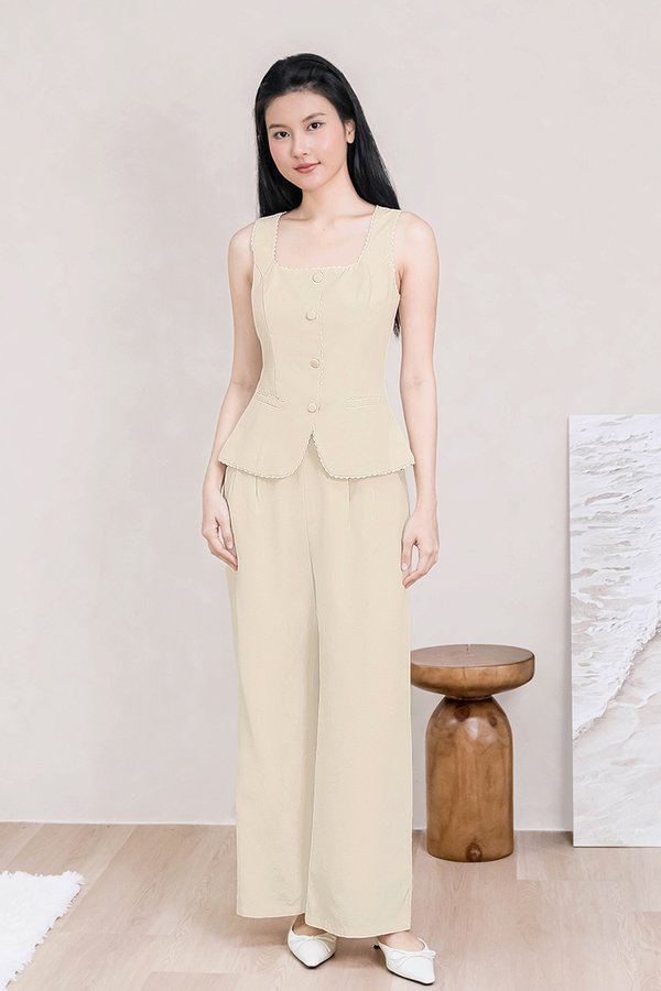 Blaire Padded Button Vest Top (Oat)