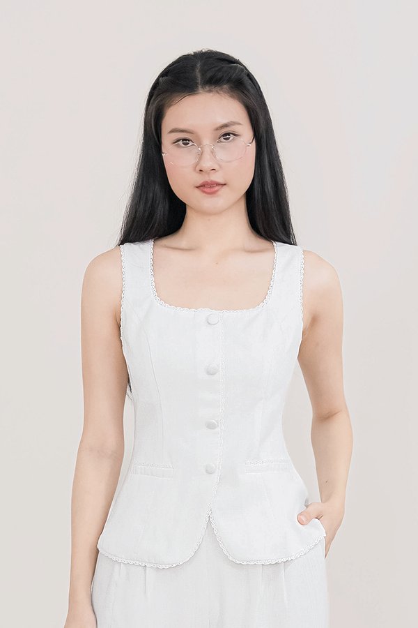 Blaire Padded Button Vest Top (White)