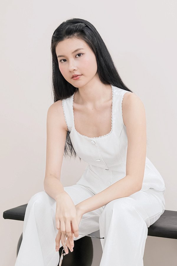 Blaire Padded Button Vest Top (White)