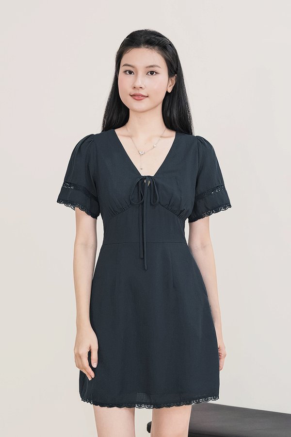 Chiara Lace Sleeve Tie-Ribbon Dress (Teal)