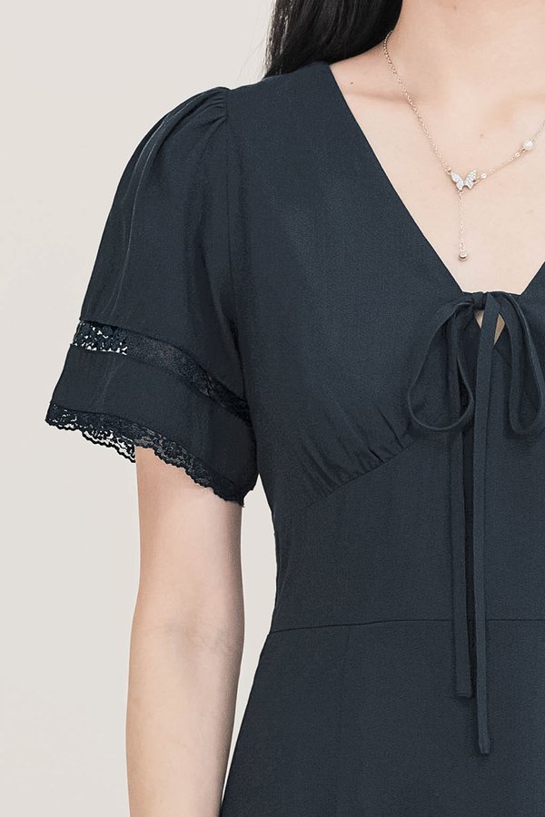 Chiara Lace Sleeve Tie-Ribbon Dress (Teal)