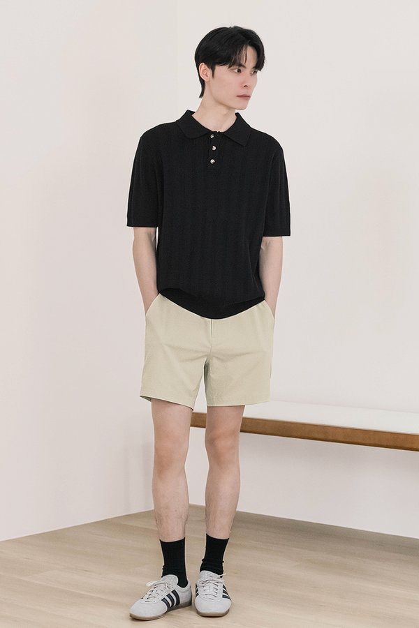 Chris Button Knit Polo Shirt (Black)