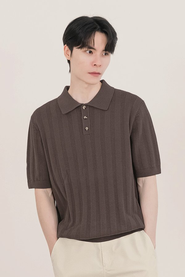 Chris Button Knit Polo Shirt (Dark Brown)