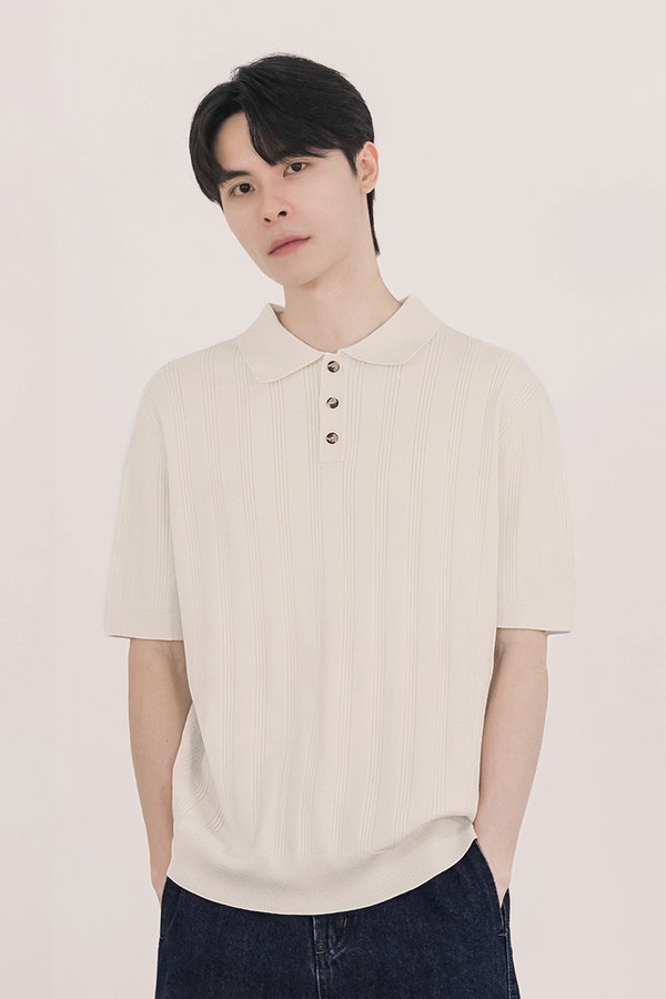 Chris Button Knit Polo Shirt (Off-White)