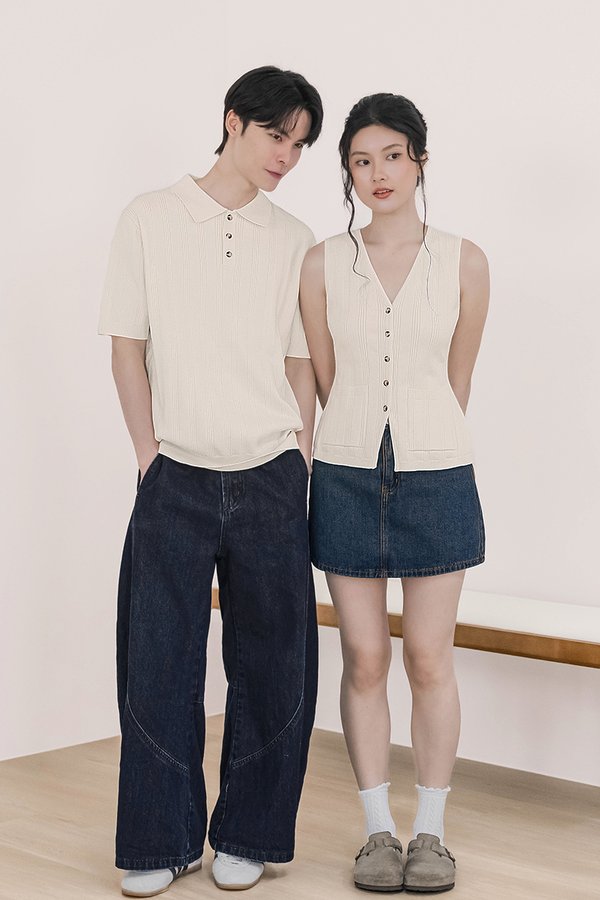Chris Button Knit Polo Shirt (Off-White)