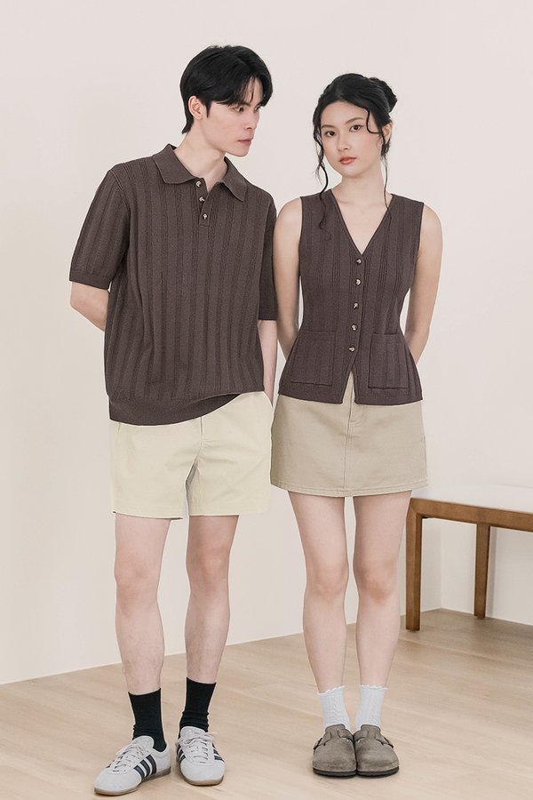 Chris Button Knit Polo Shirt (Dark Brown)