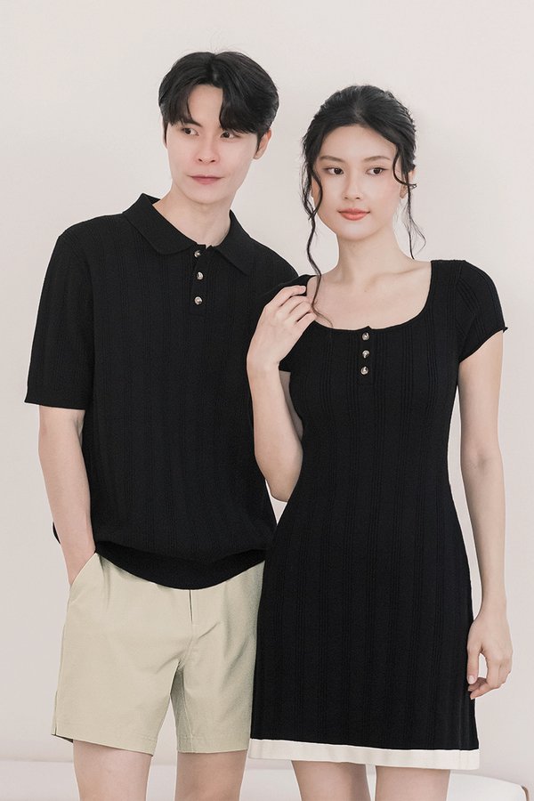 Cristy Contrast Button Knit Dress (Black)