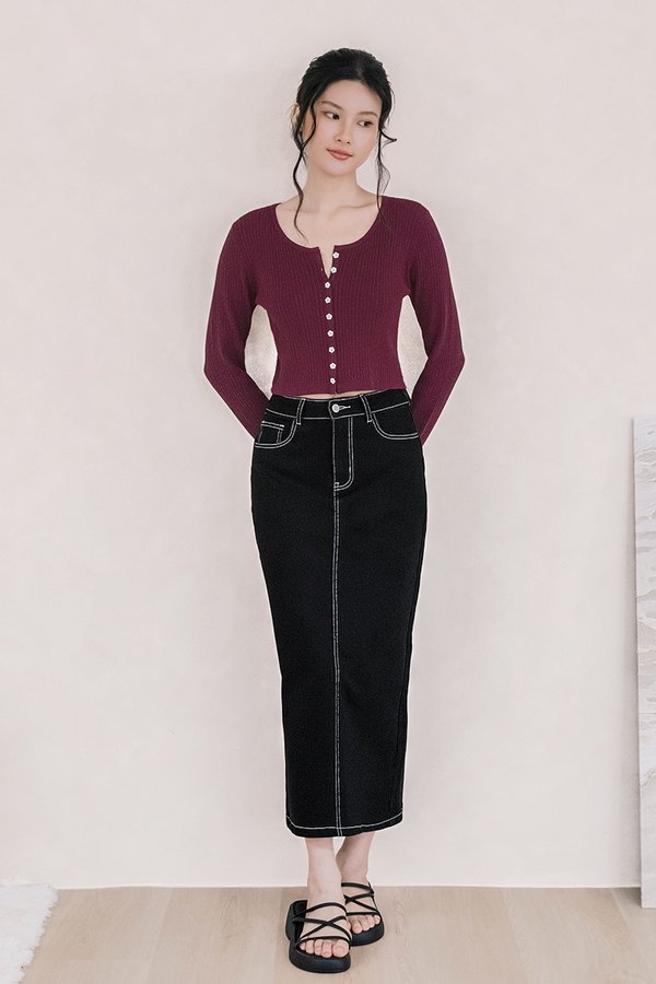 Iris Back Slit Denim Midaxi Skirt (Black)