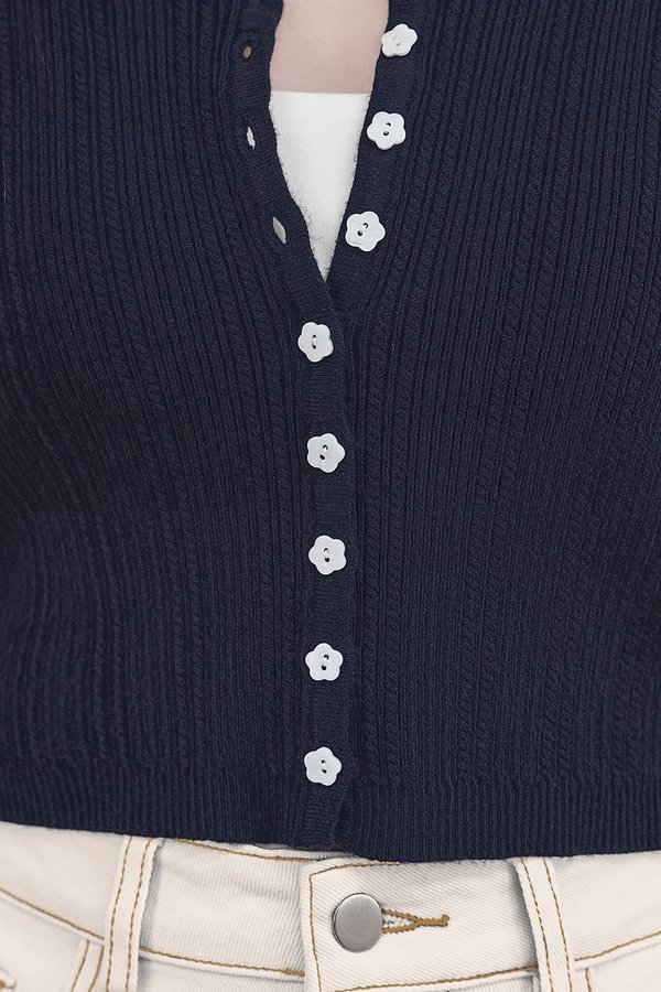 Dalia Floral Button Long Sleeve Knit Top (Midnight)