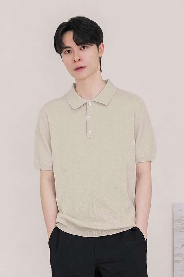 Dallas Button Polo Knit Shirt (Light Sand)