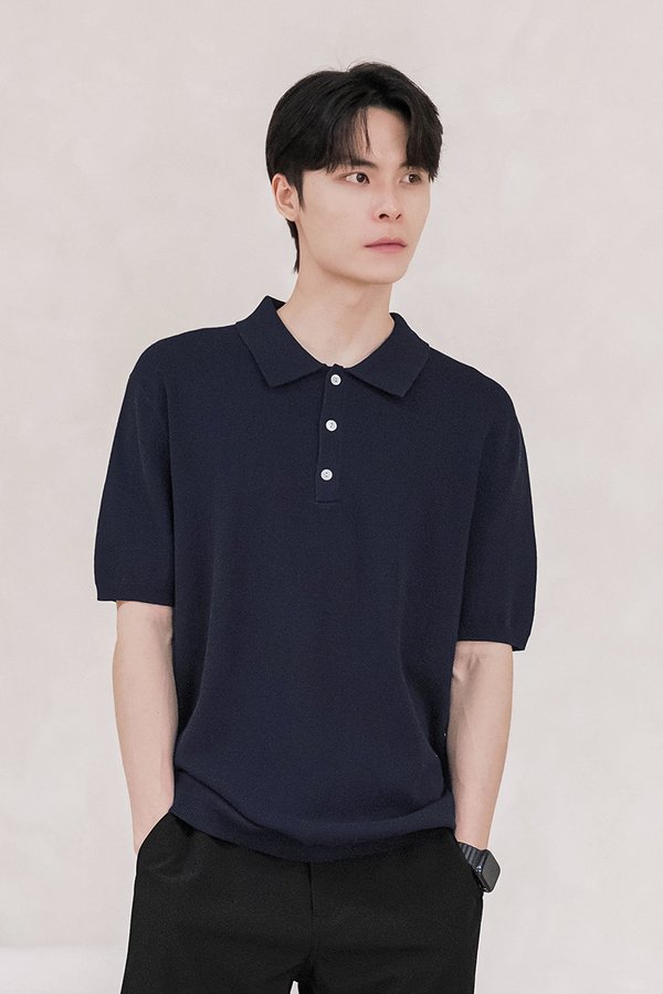 Dallas Button Polo Knit Shirt (Midnight)