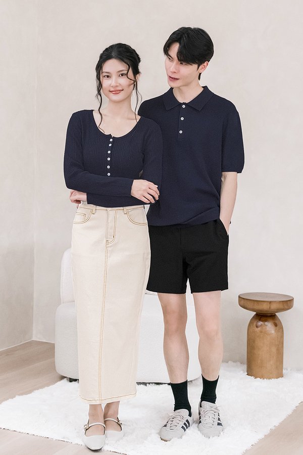 Iris Back Slit Denim Midaxi Skirt (Ecru)