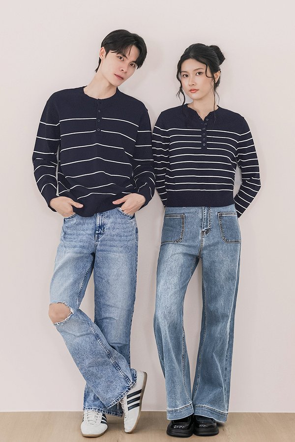 Elijah Stripes Long Sleeve Knit Top (Midnight)
