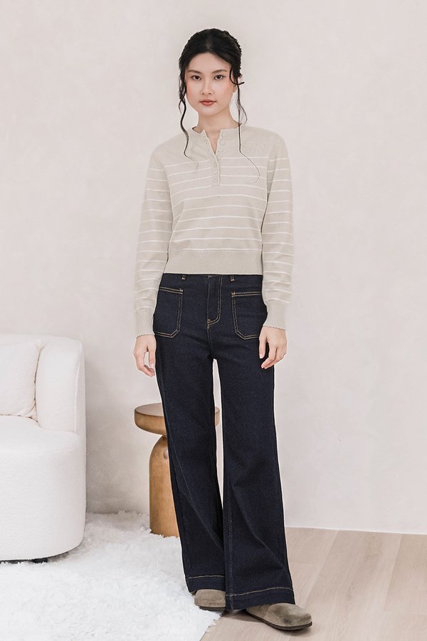 Lauren Patch Pocket Wide Leg Jeans - Petite (Dark Vintage Wash)