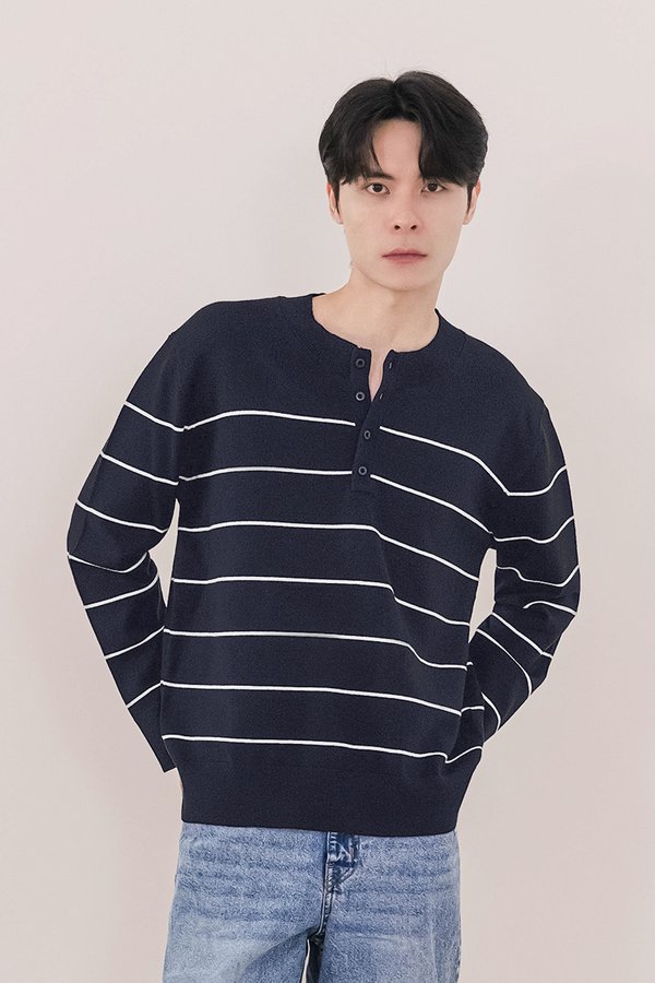 Elijah Stripes Long Sleeve Knit Top (Midnight)