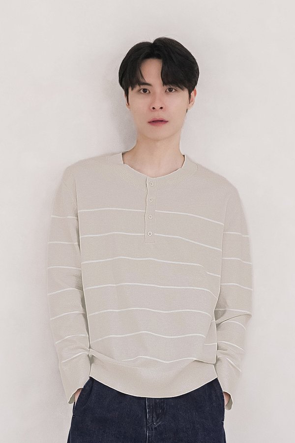Elijah Stripes Long Sleeve Knit Top (Sand)
