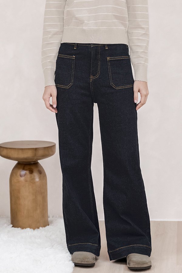 Lauren Patch Pocket Wide Leg Jeans - Regular (Dark Vintage Wash)