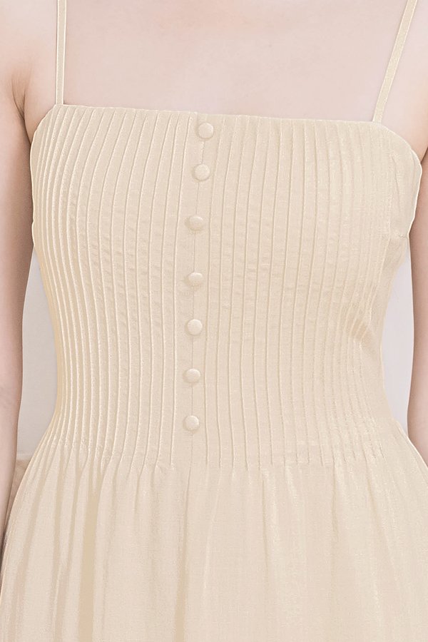 Faye Padded Pintuck Midaxi Dress (Oat)