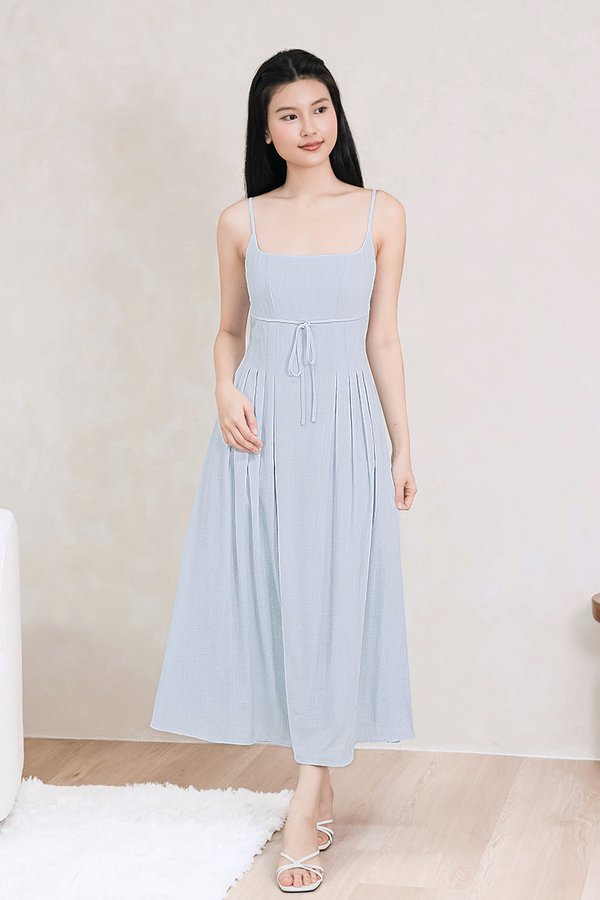 Madison Padded RIbbon Midaxi Dress (Lake Blue)