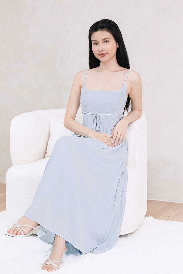 Madison Padded RIbbon Midaxi Dress (Lake Blue)