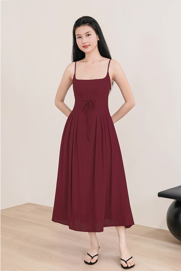 Madison Padded RIbbon Midaxi Dress (Vintage Red)
