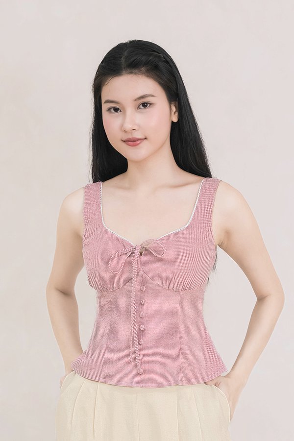 Nelly Padded Ribbon Top (Rose Gingham)