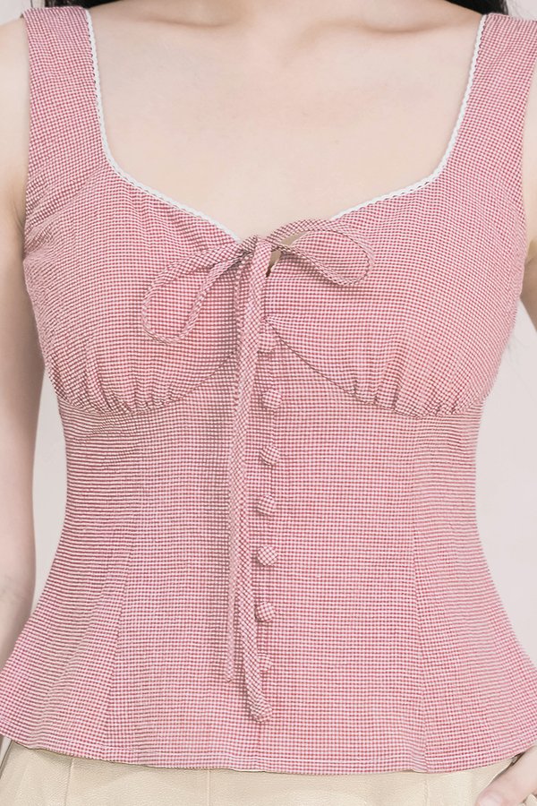Nelly Padded Ribbon Top (Rose Gingham)