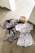 Hana Kimono Colourblock Romper (Oat Floral)