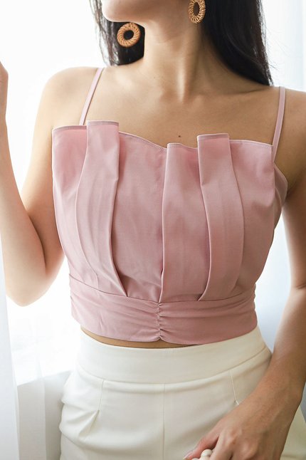 Aurora Pleated Padded Cami Top (Pink)