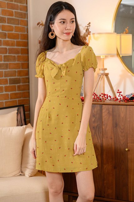 Tulip Floral Printed Tie-Front Dress (Corn Yellow)