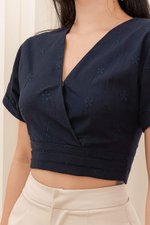 Hana Kimono Embroidery Wrap Top (Navy)