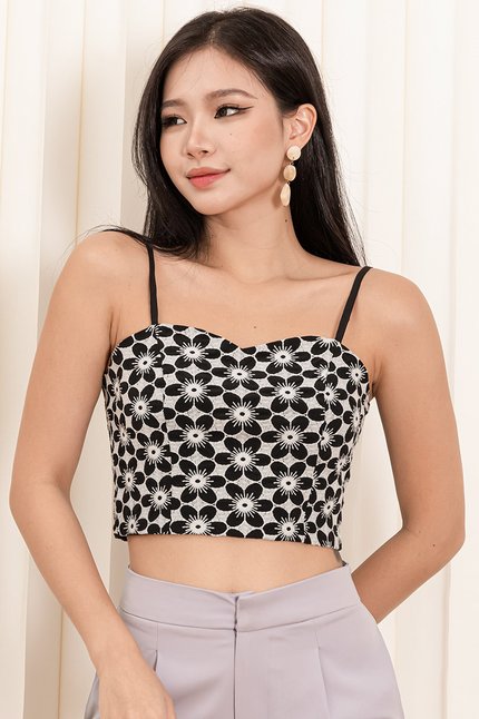 Naomi Embroidery Camisole Crop Top (Black)