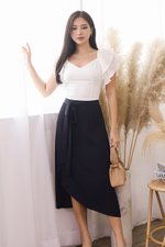 Victoria Tie-Waist Slit Midi Skirt (Navy Black)