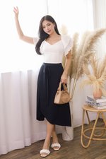 Victoria Tie-Waist Slit Midi Skirt (Navy Black)