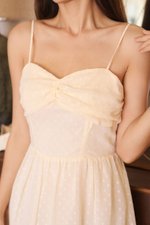 Giselle Ruched Dobby Dot Midaxi Dress (Cream)