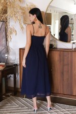 Giselle Ruched Dobby Dot Midaxi Dress (Navy)