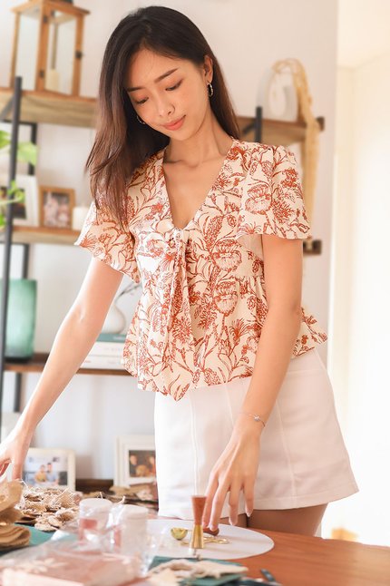 *RESTOCKED* Jayley Tie-Front Peplum Top (Rust Batik)