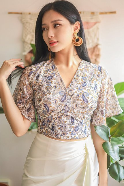 Yuko Kimono Wrap Top (Cream Vintage Batik)