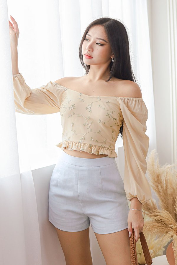 Lyra Floral Embroidery Mesh Top (Champagne Nude)