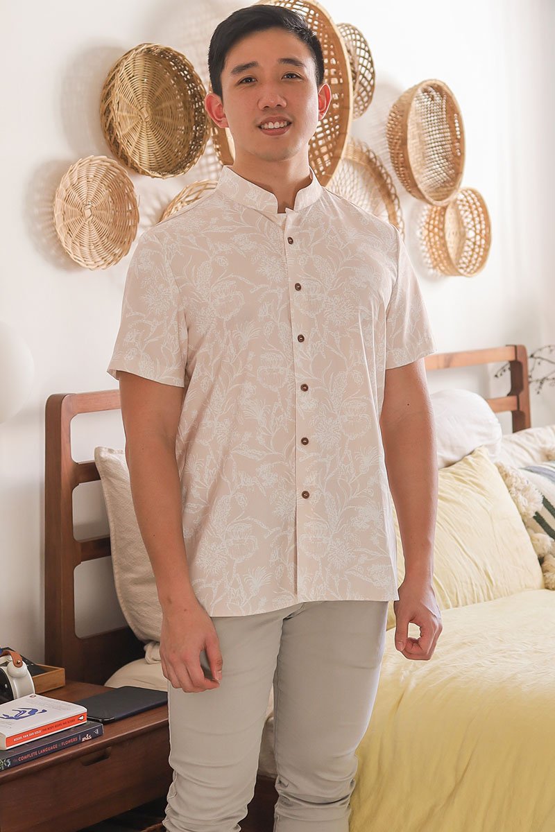 Dan Mandarin Collar Shirt (Sand Peach Batik)